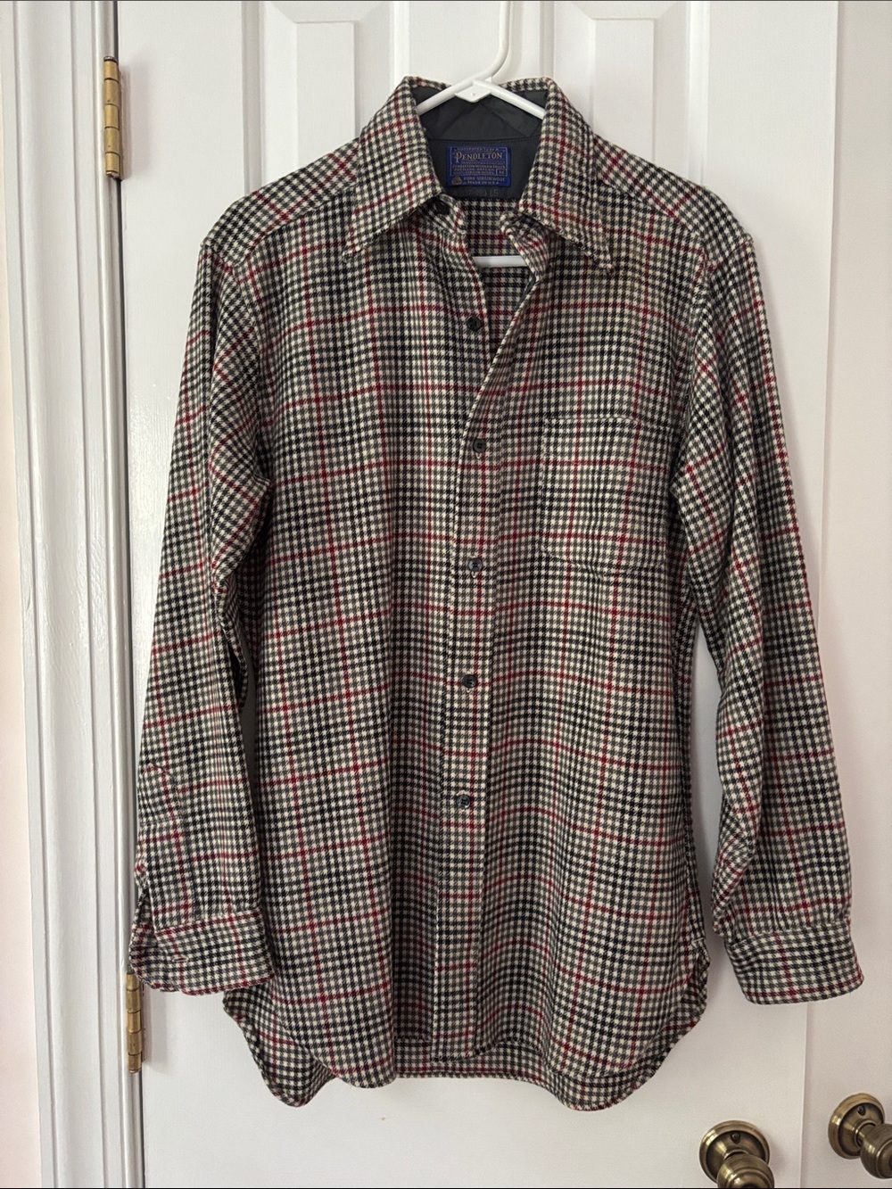 Pendleton Brown, Red & Cream Houndstooth Wool Shirt